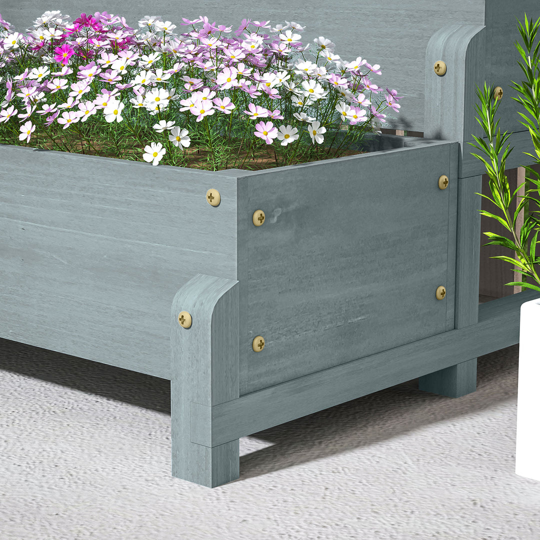 2-Tier Raised Garden Bed with Trellis, Wooden Elevated Planter Box with Drainage Holes, Outdoor Raised Planter for Climbing Plants, Fruits, Vegetables, Flowers, Grey