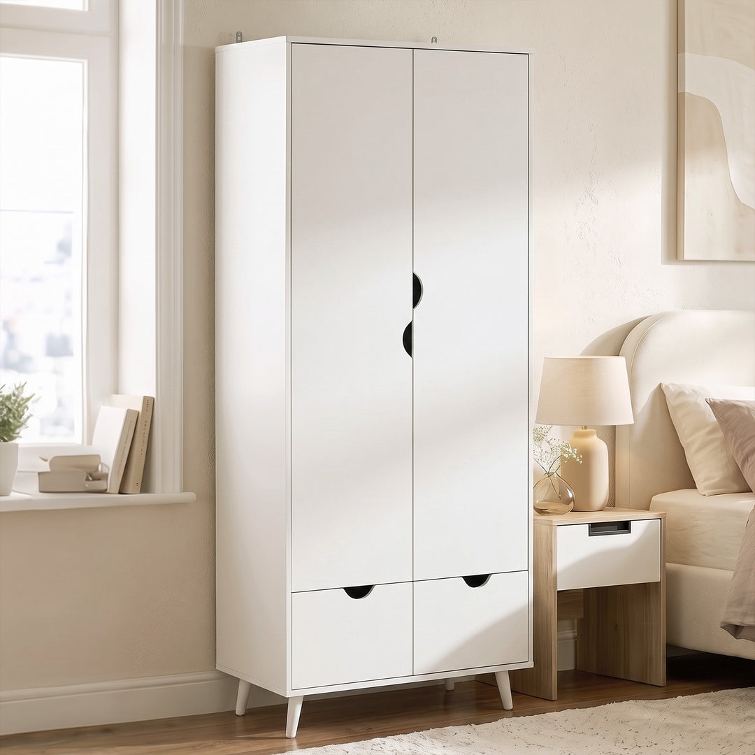 Elegant Home Storage Organisation Furniture, 2-Door Clothes Wardrobe w