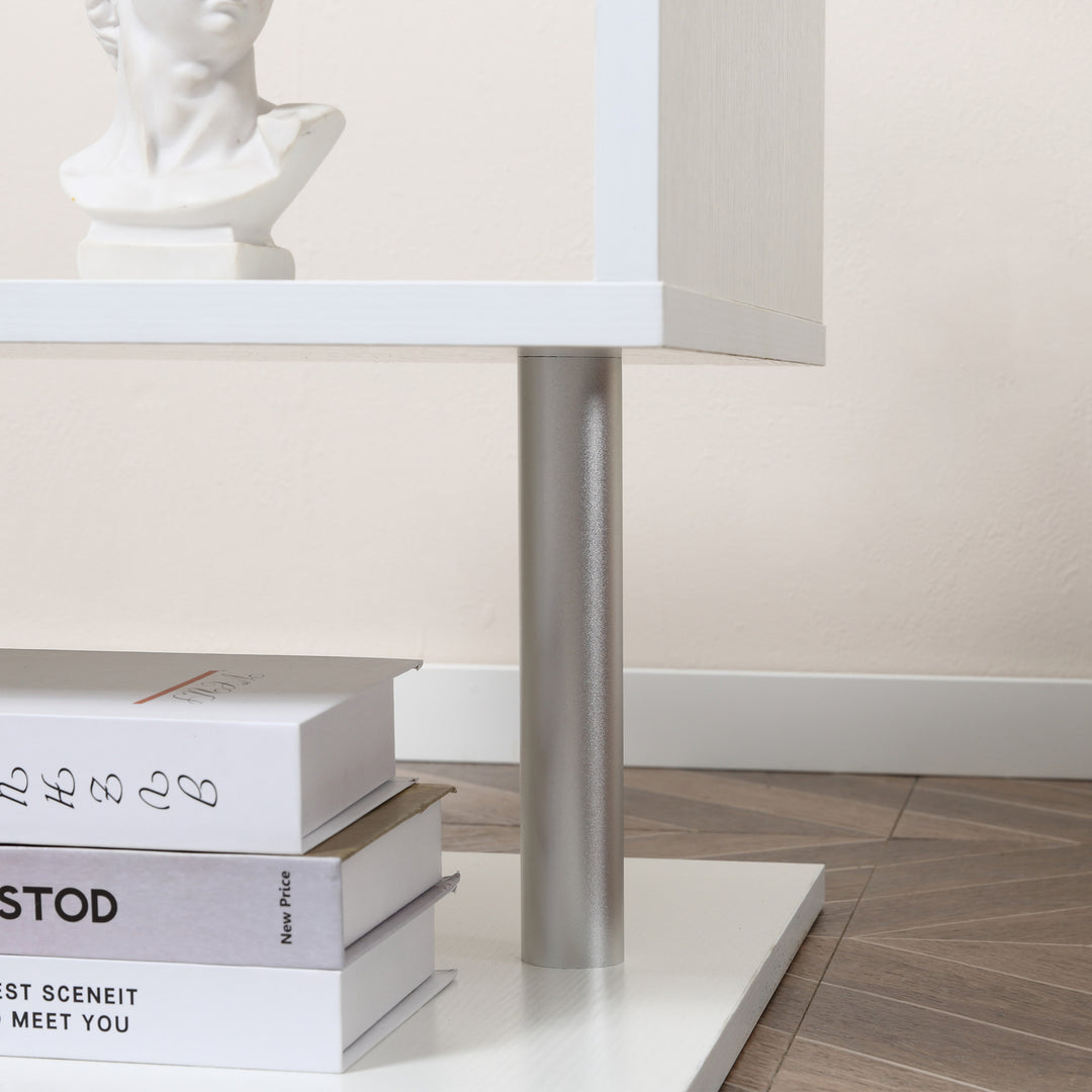 MCL Wooden S Shape Cube Coffee Table 2 Tier Storage Shelves Organizer Office Bookcase Living Room End Desk Stand Display (White)