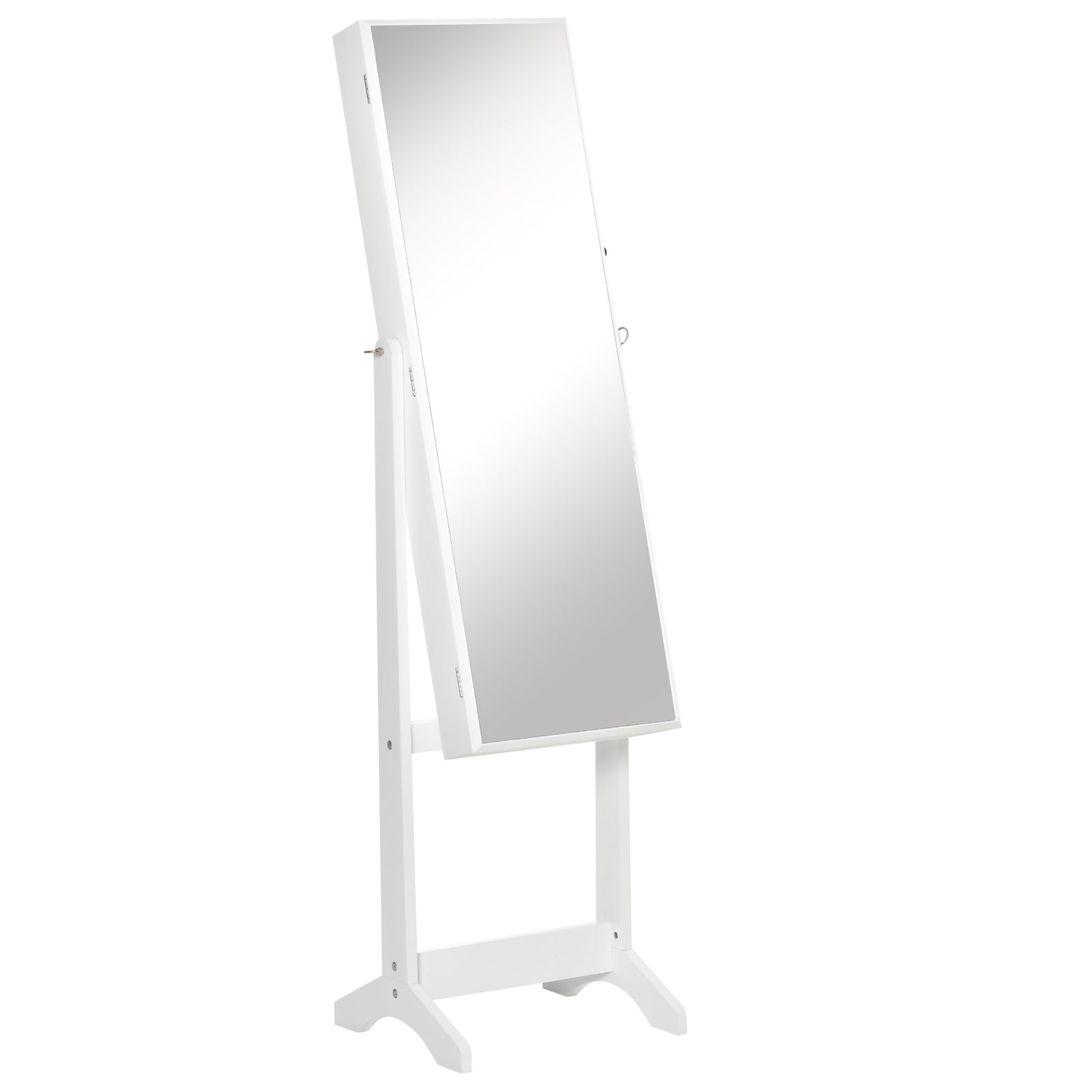 Full Length Mirror with Storage, Jewellery Cabinet with Mirror, Adjustable Angle and Stand, Lockable Jewellery Organiser for Bedroom Dressing Room, White