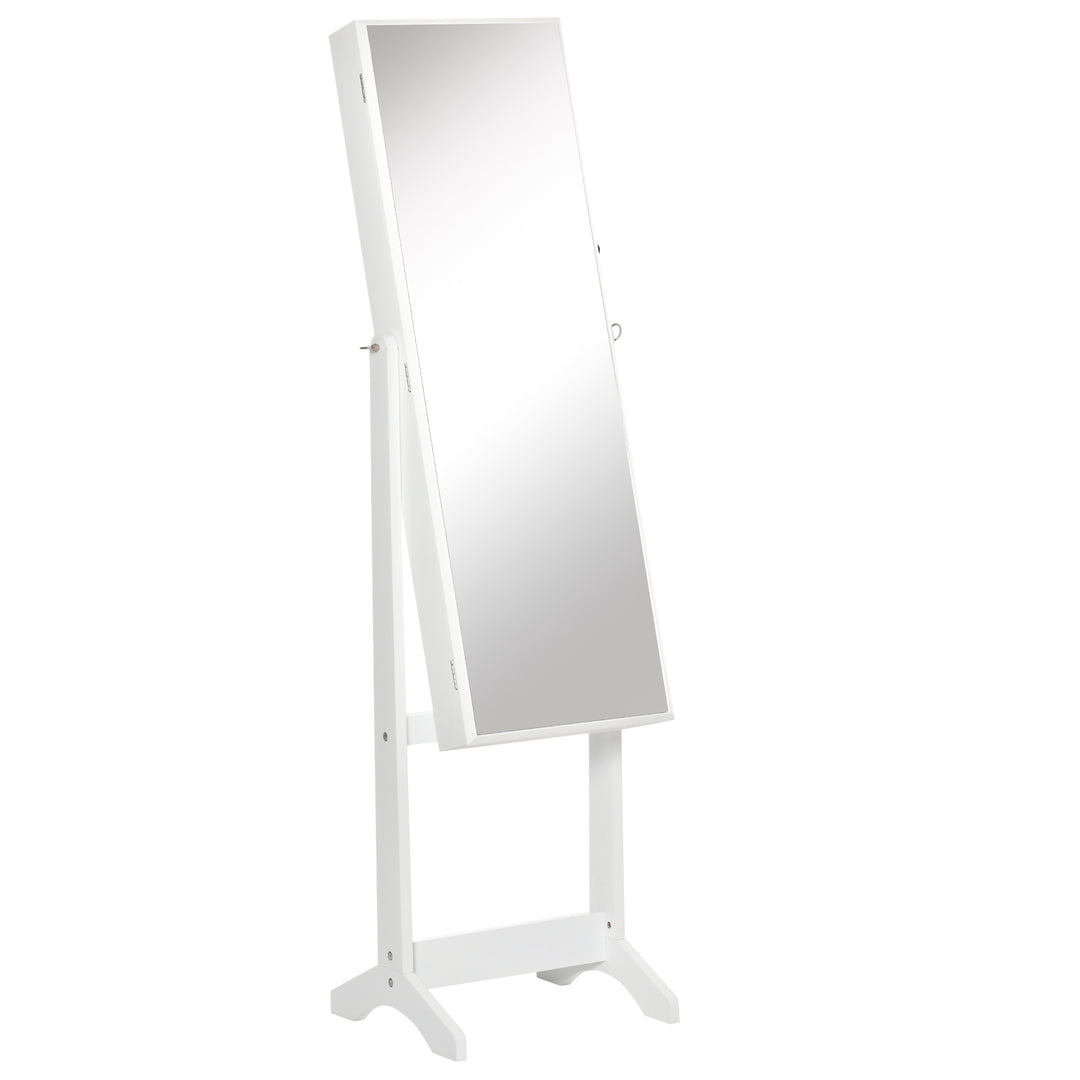 MCL Full Length Mirror with Storage, Jewellery Cabinet with Mirror, Adjustable Angle and Stand, Lockable Jewellery Organiser for Bedroom Dressing Room, White