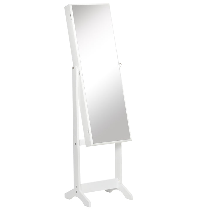 MCL Full Length Mirror with Storage, Jewellery Cabinet with Mirror, Adjustable Angle and Stand, Lockable Jewellery Organiser for Bedroom Dressing Room, White