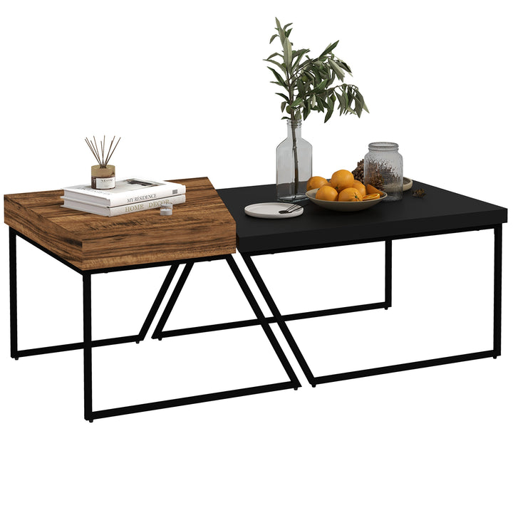 HOMCOM Coffee Table Set of 2, Geometric Coffee Table with Spacious Legroom, Steel Frame and Thick Tabletop, Industrial Coffee Tables | Aosom UK