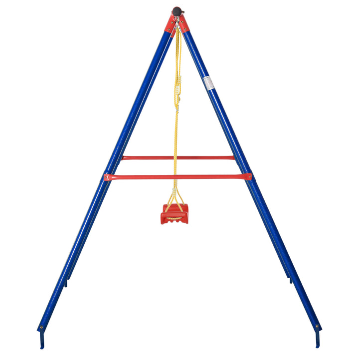 Outsunny Kids Swing Set Toddler Swing Adjustable Rope Heavy Duty A-Frame Stand Outdoor Playset for 3-8 Years Old Blue