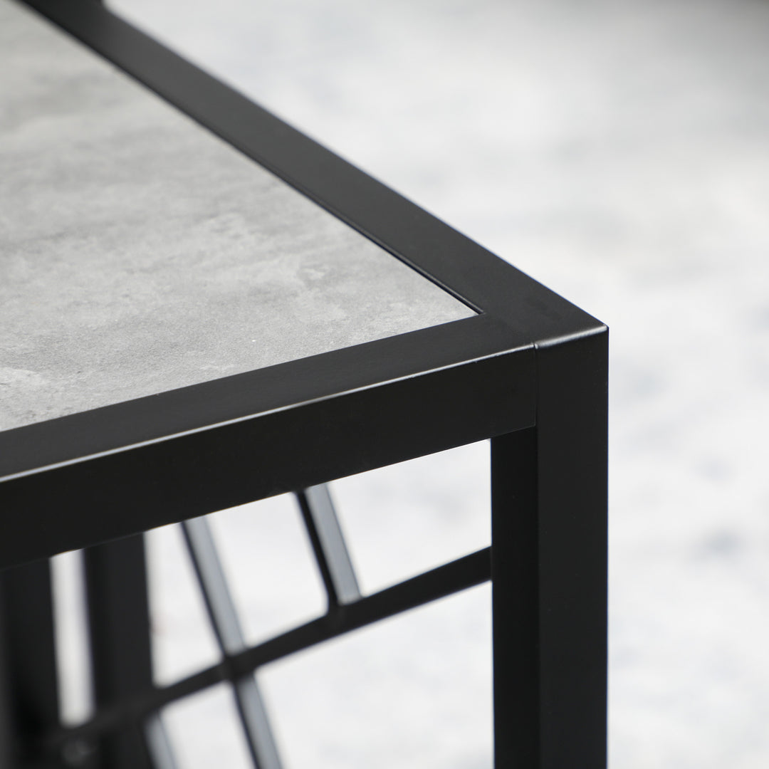 MCL Nesting Coffee Tables, Set of 3 Square Side Tables with Black Metal Frame, for Living Room, Bedroom and Office, Grey