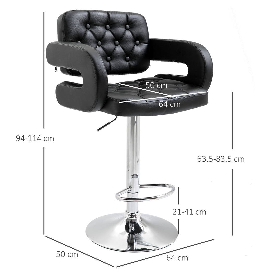 PU Leather Upholstered Swivel Bar Stool, Height Adjustable with Back, Armrest, Footrest, Black