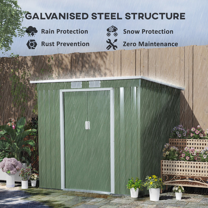 7 x 4ft Galvanised Steel Garden Shed, with Foundation Kit - Green