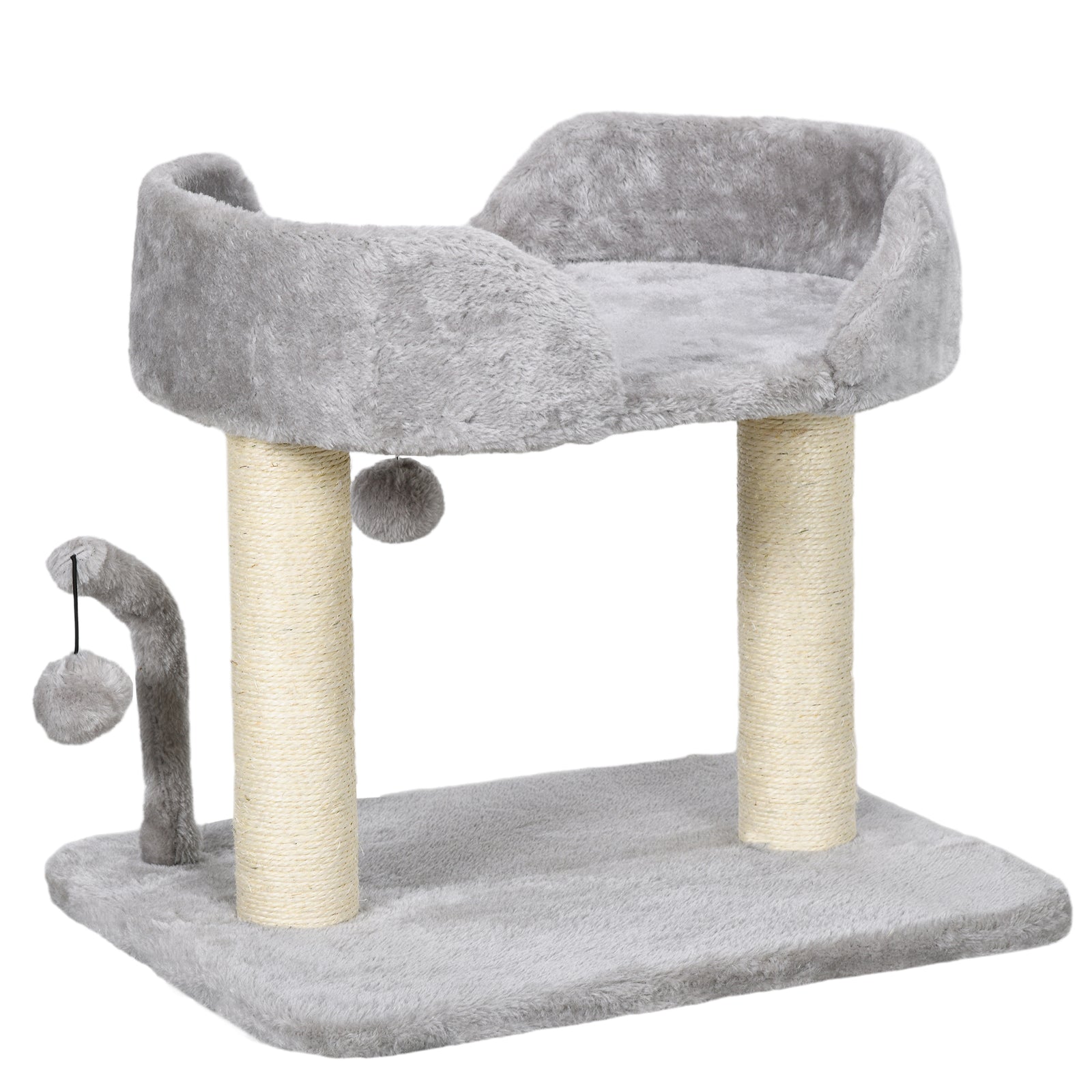 42cm Indoor Cat Tree, with Toy Balls, Sisal Scratching Post - Light Grey