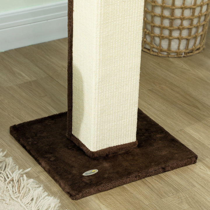 81cm Cat Scratcher, Vertical Full Scratcher w/ Natural Sisal Rope, Hanging Ball, Soft Plush - Brown