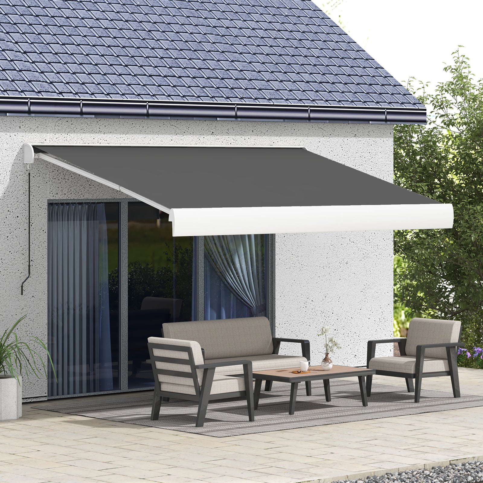 4 x 3(m) Electric Retractable Awning with Remote Controller, Aluminium Frame Sun Canopies for Patio Door Window