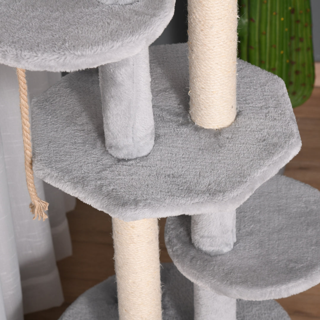 MCL Cat Tree for Indoor Cats Kitten Tower Multi-level Activity Centre Pet Furniture with Scratching Post Condo Hanging Ropes Plush Perches Grey