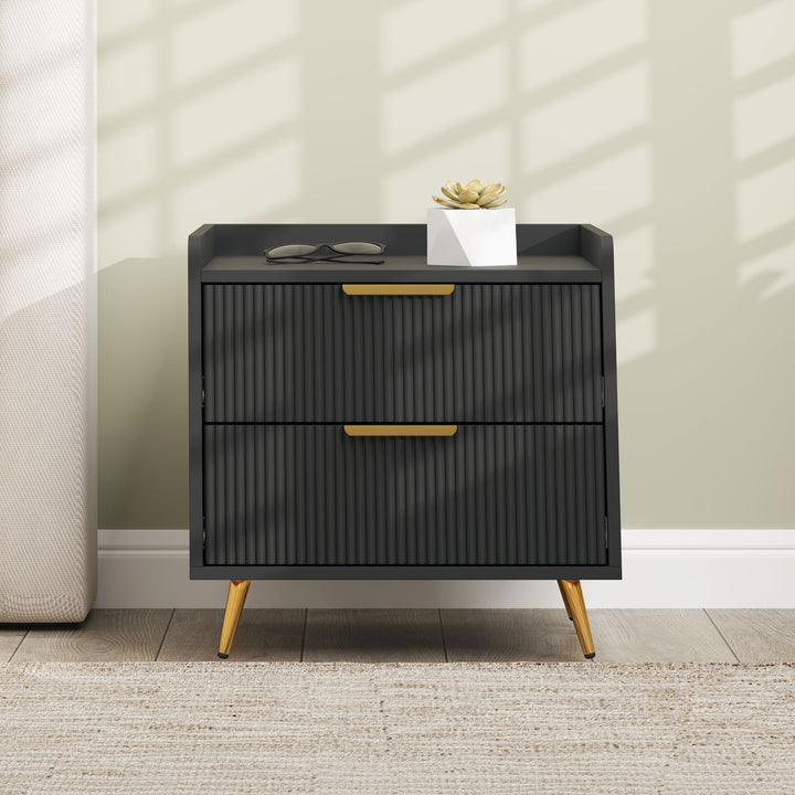 Elegant Two-Drawer Bedside Table Set of 2 - Black