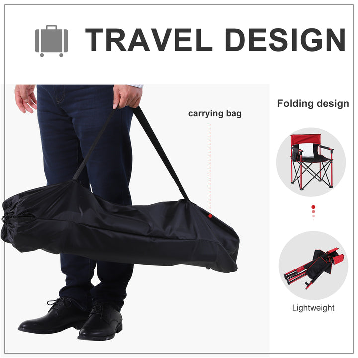 Folding Fishing Camping Chair Portable Picnic Armchair Director Seat Oxford Metal Frame with Cup Holder, Phone Pocket - Red