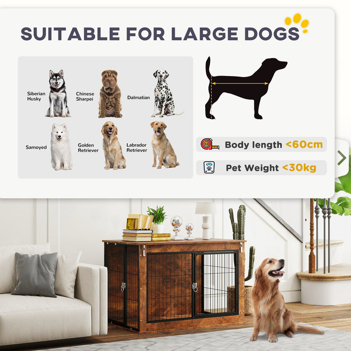 Dog Crate Furniture with Openable Top, Two Doors, for Large Dogs, Rustic Brown