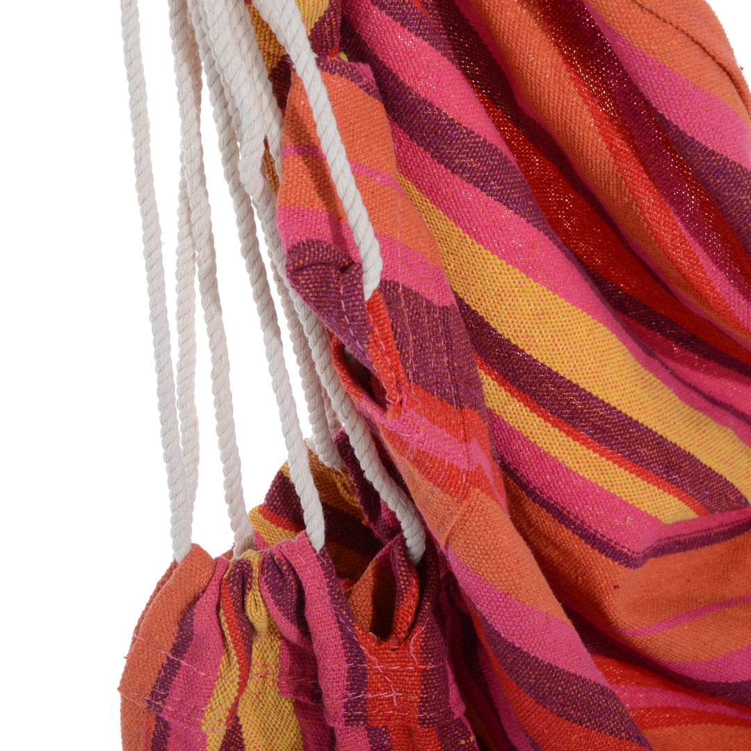 MCL Outdoor Hanging Rope Chair with Cotton Rope, Garden Hammock Chair with Wooden Support Bar Cotton Cloth, Portable Garden Chair for Patio & Tree, Red