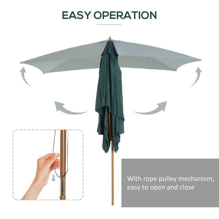 2 x 3m Wooden Garden Parasol Umbrella Outdoor Sun Shade Canopy, Green