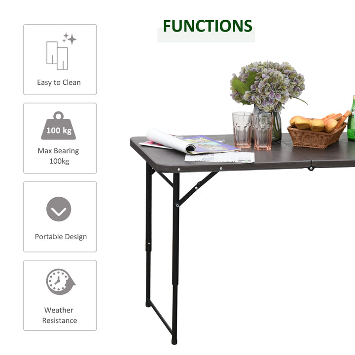 4FT Portable Metal Picnic Table, 22Lx61Wx53/71.5H cm-Black/Brown
