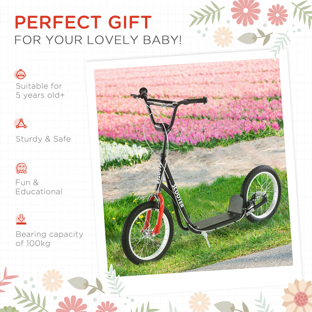 Kick Scooters for Kids with Adjustable Height, Anti-Slip Deck, Dual Brakes, Rubber Tyres, for Boys and Girls Aged 5+ Years Old - Black