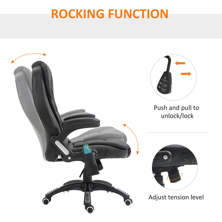 6-Point Massage Office Chair with Seat Heated for Home Office, PU Leather High Back Executive Desk Chair with Adjustable Height and 360° Swivel for Work Study, Black