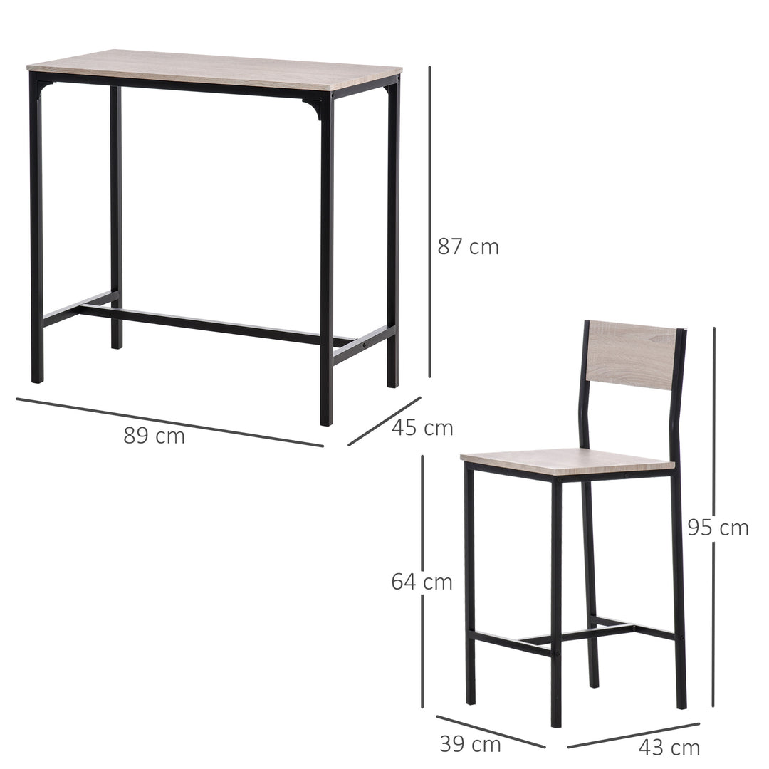 MCL 3-Piece Bar Table Set with 2 Stools, Industrial Breakfast Bar Set with Footrest, Backrest for Dining Room, Small Space