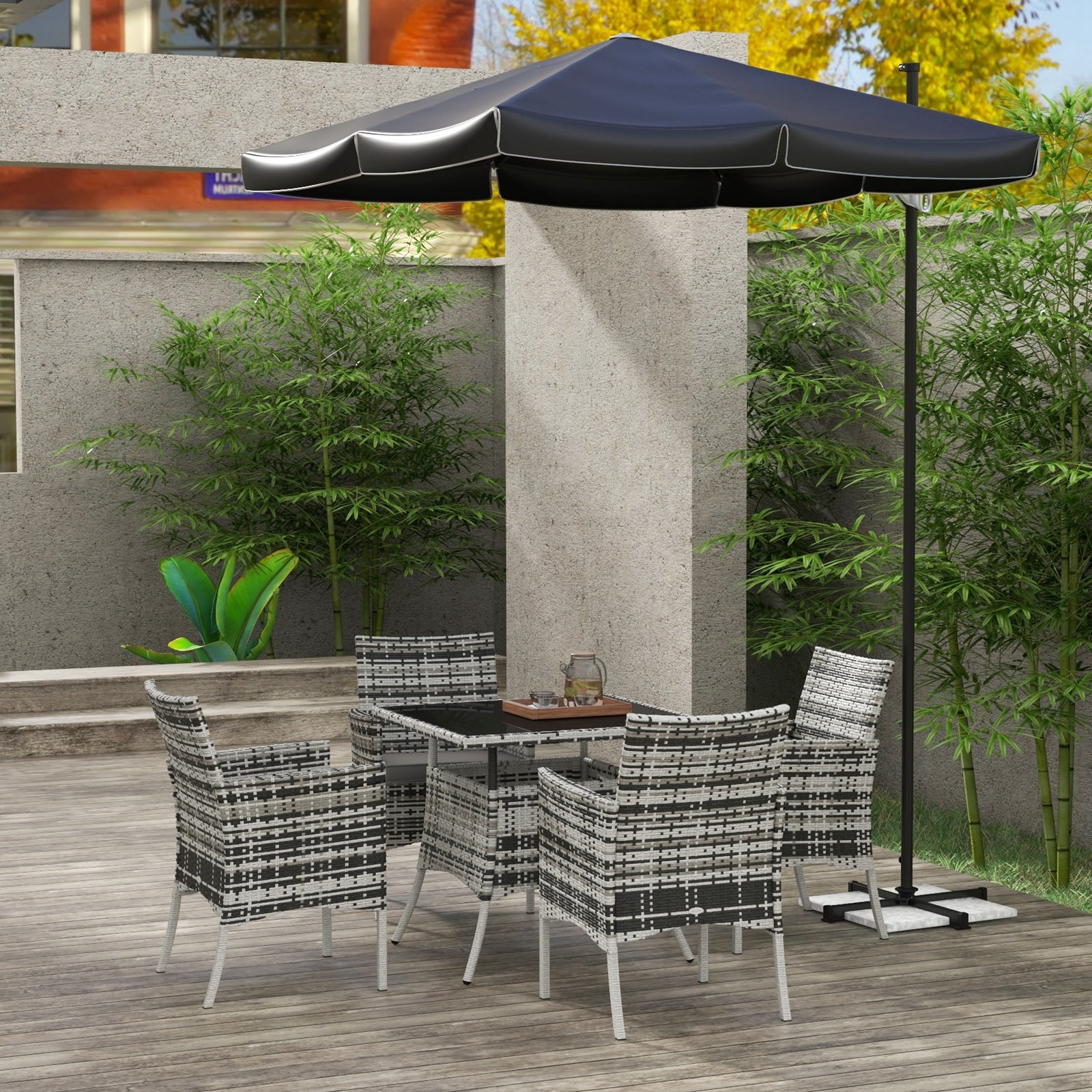 Five-Pieces Rattan Dining Set - Mixed Grey