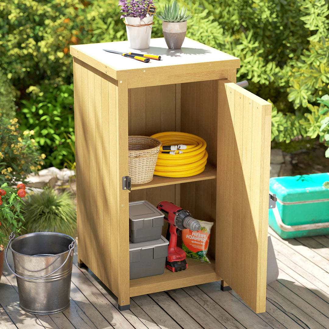 Wooden Garden Shed, Garden Tool Storage Shed with Metal Top and Shelf,