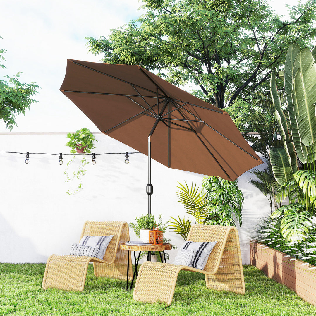 MCL 3(m) Tilting Parasol Garden Umbrellas, Outdoor Sun Shade with 8 Ribs, Tilt and Crank Handle for Balcony, Bench, Garden, Coffee