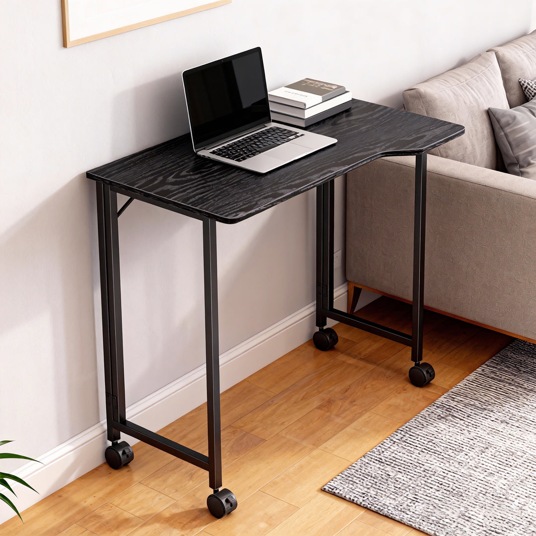 Folding Small Desk on Wheels - Black Wood Effect