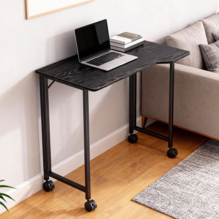 Folding Small Desk on Wheels - Black Wood Effect