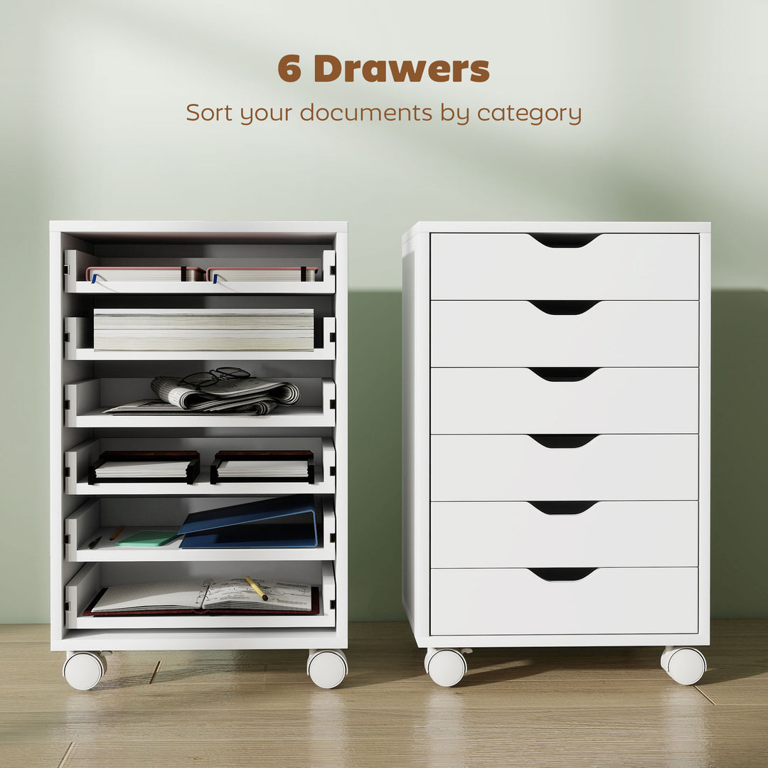 6 Drawer Vertical File Cabinet, Mobile Filing Cabinet with Quiet Drawe