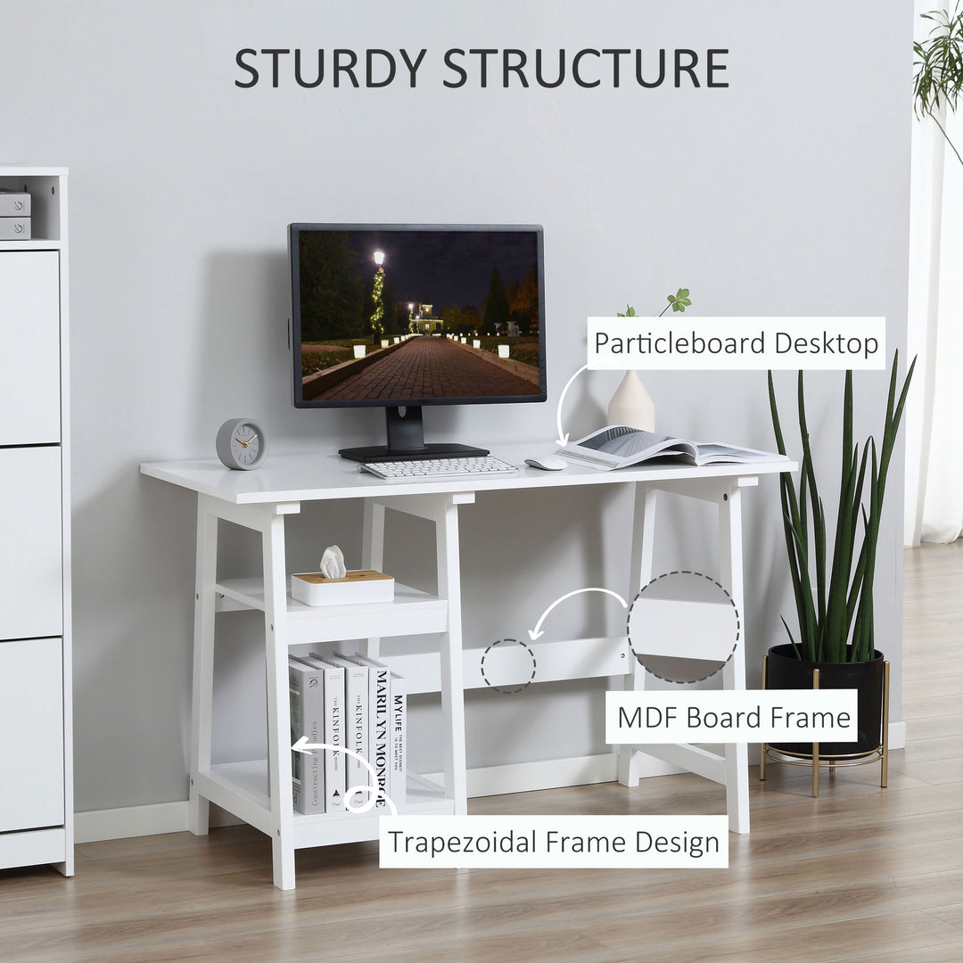 HOMCOM Study Table with Bookshelf, Compact Computer Desk with Storage Shelves, PC Workstation for Home Office, White. | Aosom UK