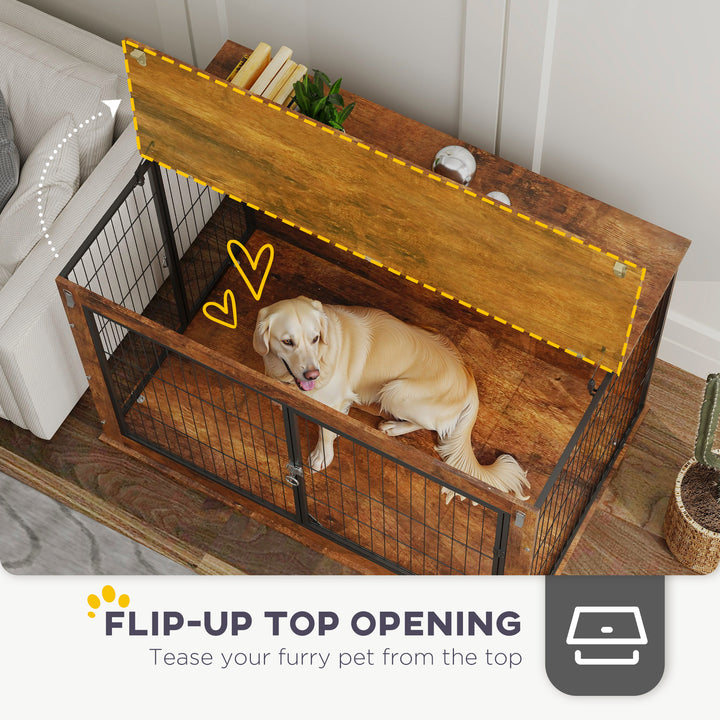 Dog Crate Furniture with Openable Top, Two Doors, for Extra Large Dogs, Rustic Brown