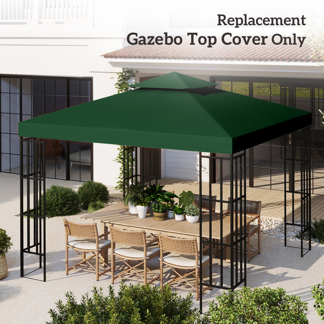 3(m) Gazebo Top Cover Double Tier Canopy Replacement Pavilion Roof Dark Green