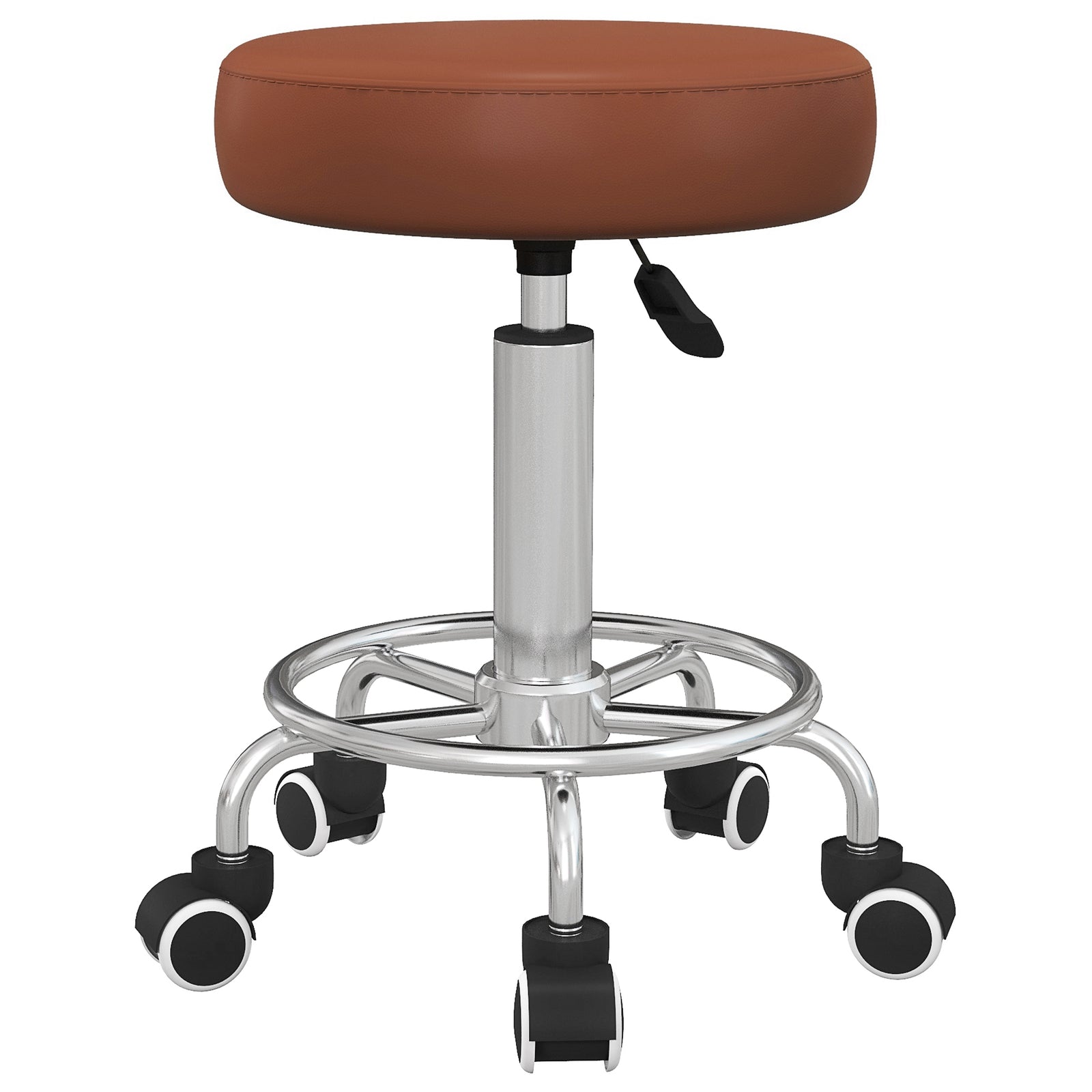 PU Leather Rolling Stool, Height Adjustable Stool Chair with Wheels for Salon, Massage, Spa, Brown
