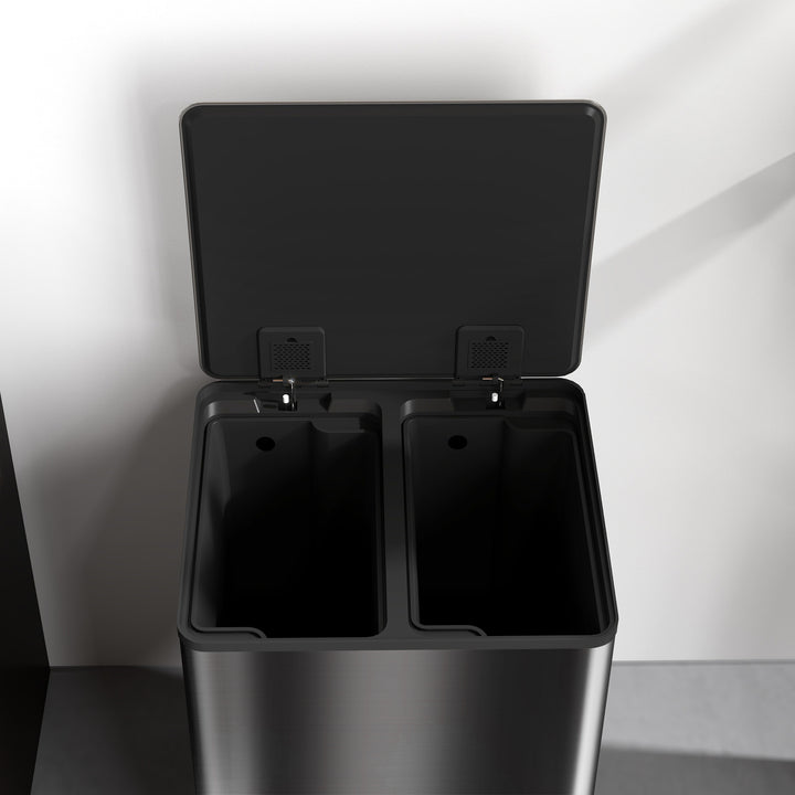 60L Dual Compartment Stainless Steel Bin, with Deodoriser Holders - Black