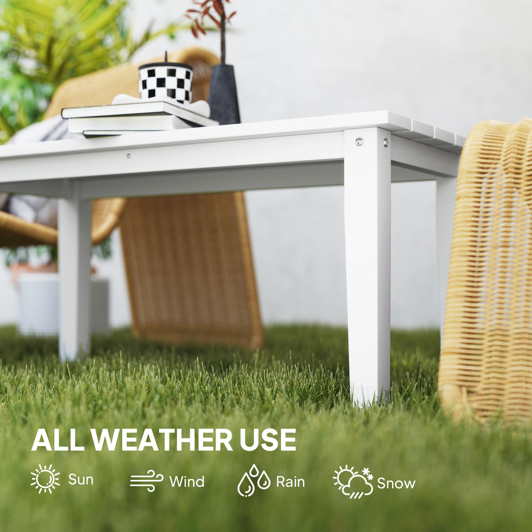 Outdoor Garden Coffee Table, HDPE All-Weather Rectangular Outdoor Garden Table with Slatted Tabletop for Patio, Balcony, 91 x 44 x 42 cm, White