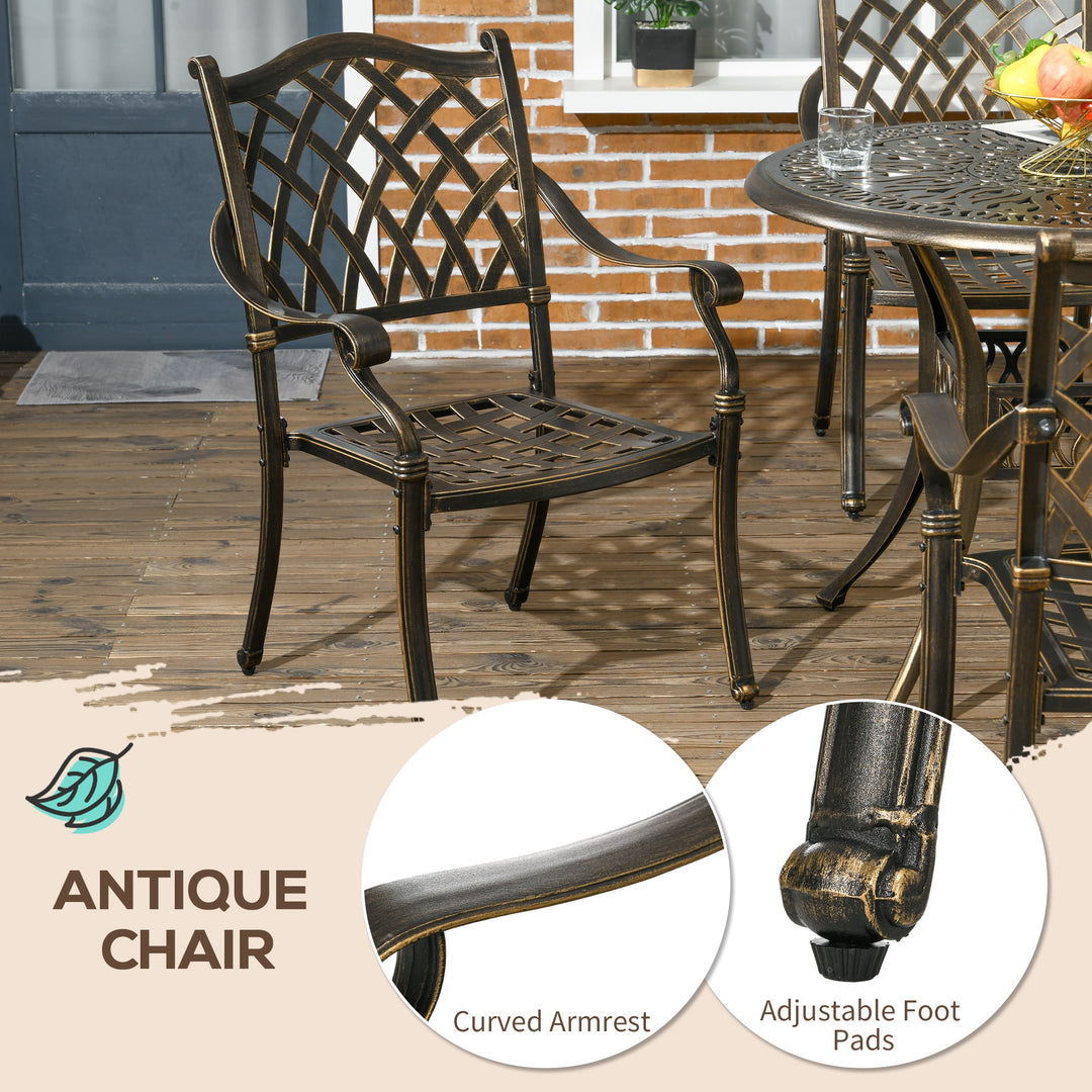 Outsunny 5-Piece Outdoor Furniture Dining Set, Cast Aluminum Conversation Set Includes 4 Chairs and 90cm Round Table with 50mm Umbrella Hole for Patio Garden Deck, Flower Design