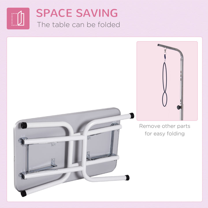 32" Foldable Dog Grooming Table Pet Drying Beauty Table Adjustable Fixed Arm Rubber Top, Pink