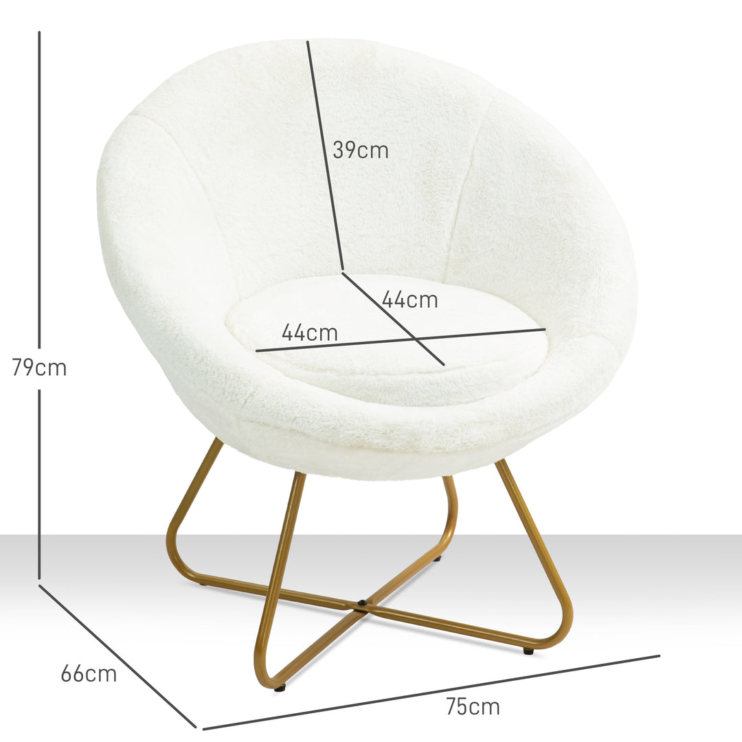 Faux Fur Accent Chair with Golden Metal Legs, Upholstered Comfy Tub Chair with Non-Slip Footpads, Seat Cushion for Bedroom, Living Room and Office, White