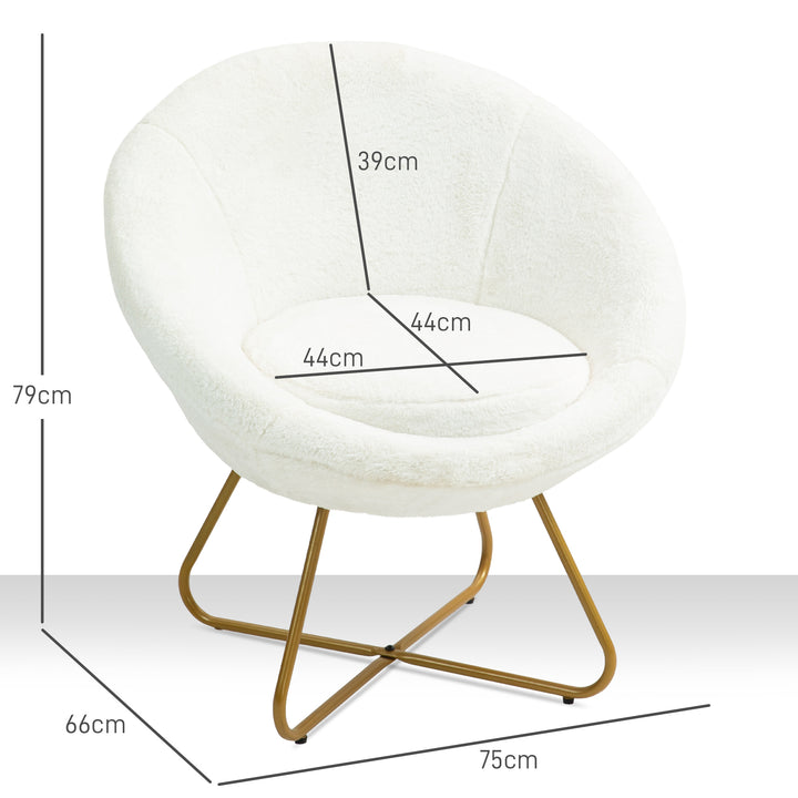Faux Fur Accent Chair with Golden Metal Legs, Upholstered Comfy Tub Chair with Non-Slip Footpads, Seat Cushion for Bedroom, Living Room and Office, White