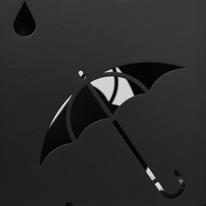Steel Umbrella Stand, Square Umbrella Holder with 4 Hooks and Removable Drip Tray, Hollowed Umbrella Basket for Hallway, Black