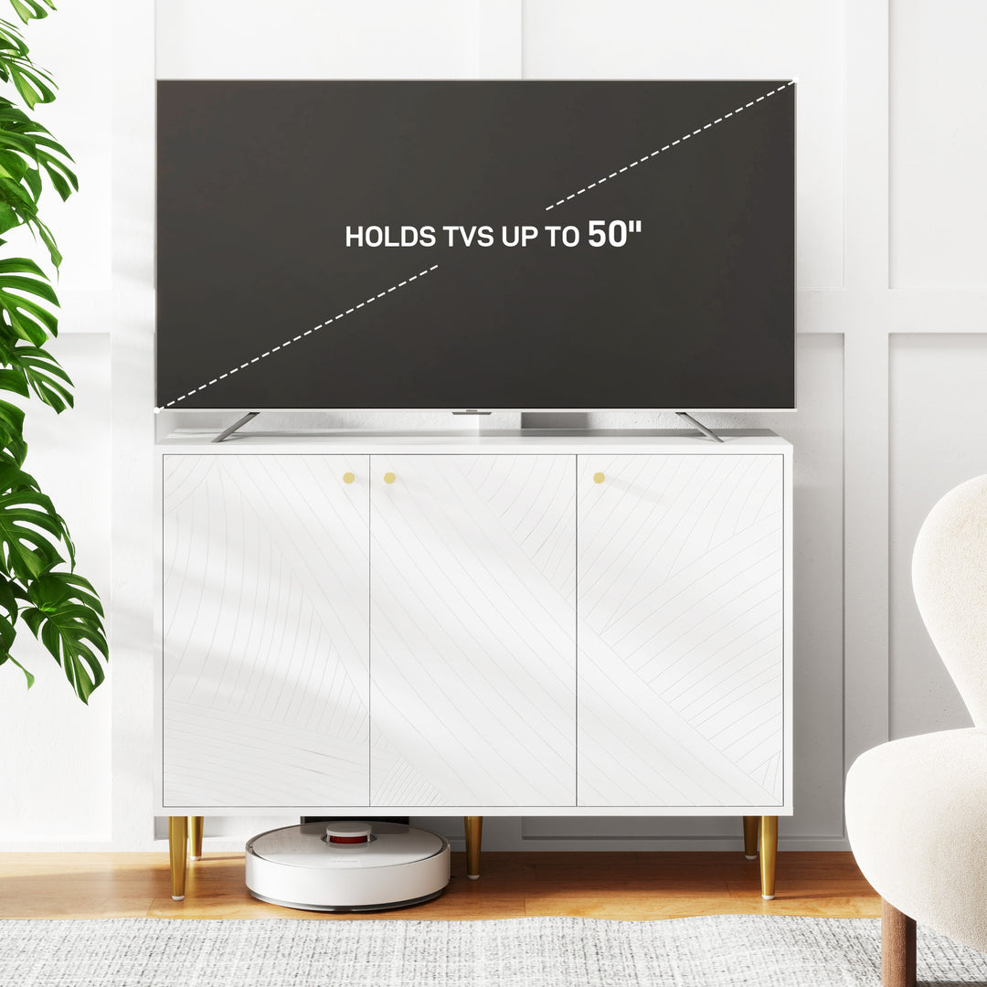 Elegant Two-Cupboard Sideboard - White/Gold-Tone