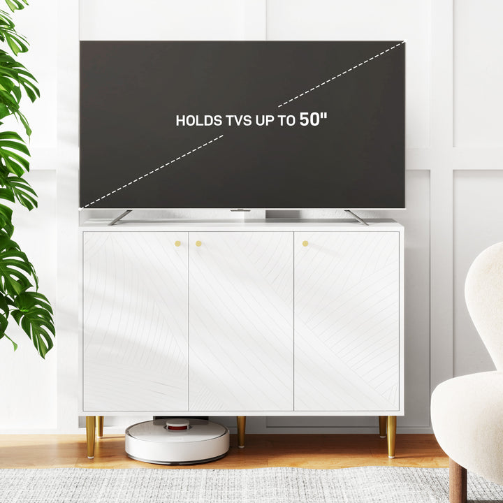Elegant Two-Cupboard Sideboard - White/Gold-Tone