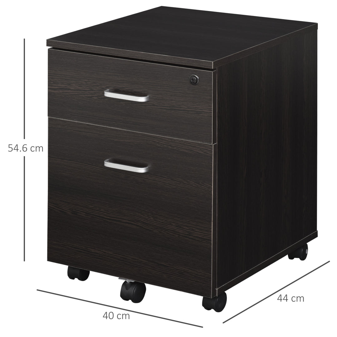 2-Drawer Locking Office Filing Cabinet w/ 5 Wheels Rolling Storage Hanging A4 Cupboard Home Organisation Black Wood Grain