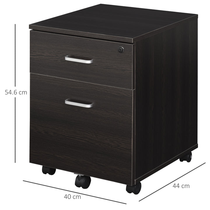2-Drawer Locking Office Filing Cabinet w/ 5 Wheels Rolling Storage Hanging A4 Cupboard Home Organisation Black Wood Grain