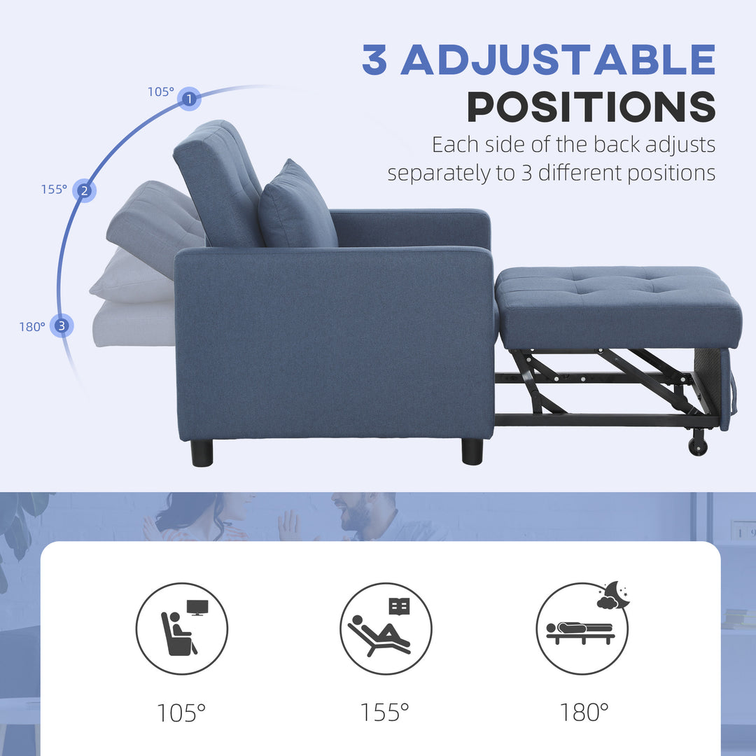 3-In-1 Chair Bed, Convertible Sleeper Chair with Adjustable Backrest, Pillow and Footrest for Living Room, Blue