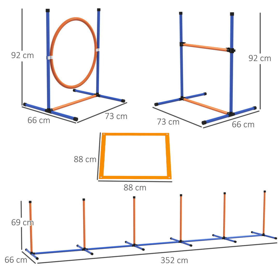 Dog Agility Training Equipment with Weave Poles, Jump Ring, Pause Box, Adjustable Hurdle, Carry Bag, Orange