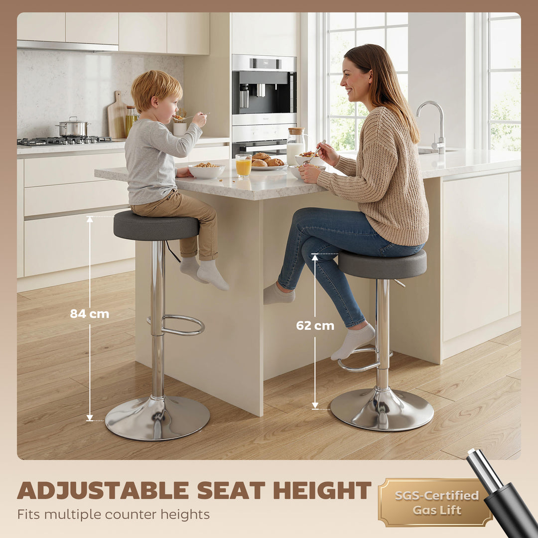 Bar Stools Set of 2, Modern PU Leather Swivel Barstools, Height Adjust