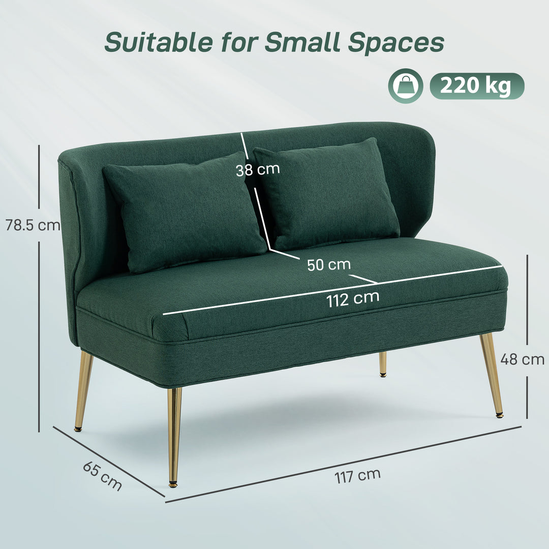 2 Seater Sofa, Linen-look Fabric Small Sofa with Wing Back, Thick Seat, Metal Legs