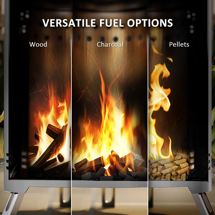 Smokeless Fire Pit, 16 x 16 cm Stainless Steel Portable Wood Burning Firepit with Poker, Wood or Pellet Fuelled Tabletop Fire Pit for Garden Camping Bonfire Party, Silver Tone
